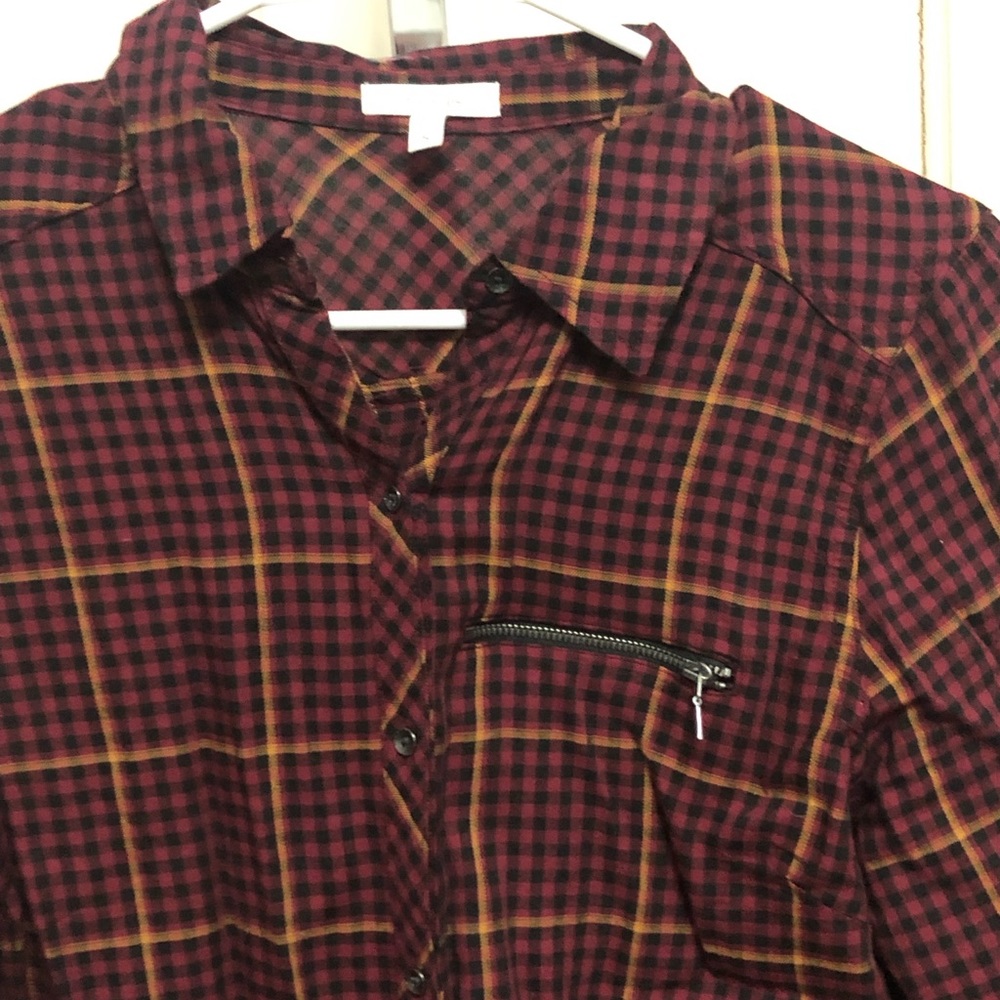 Maurices plaid button down with zipper detail - Picture 2 of 3
